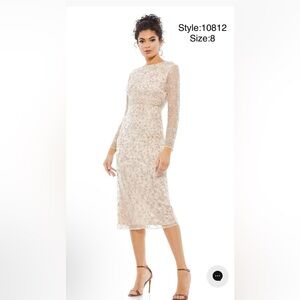 Beaded midi dress with sheer sleeves